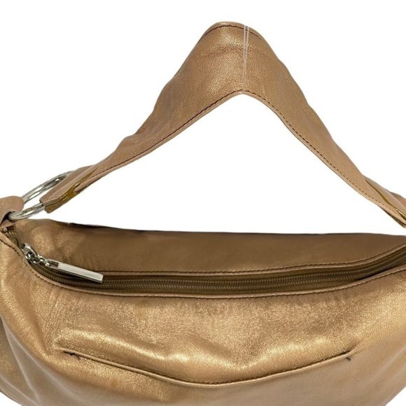 BOLSA Women's Handbag Leather Hobo Gold Baguette - Picture 6 of 14